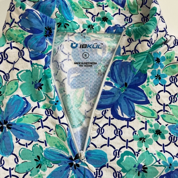 Ibkul 1/4 Zip Pullover Blue Green Floral Size Small - Picture 3 of 9